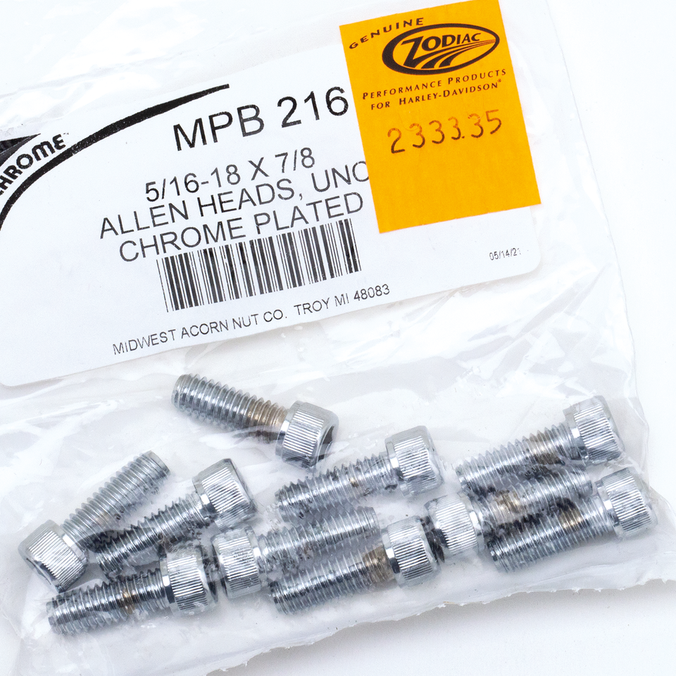 10pck Chrome allen screws 5/16-18x7/