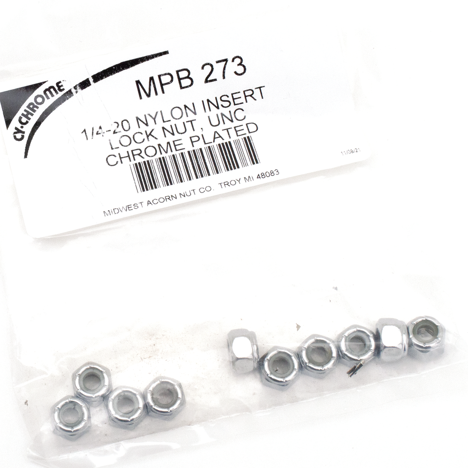 10pck Chrome nylock nuts 1/4-20 UNC