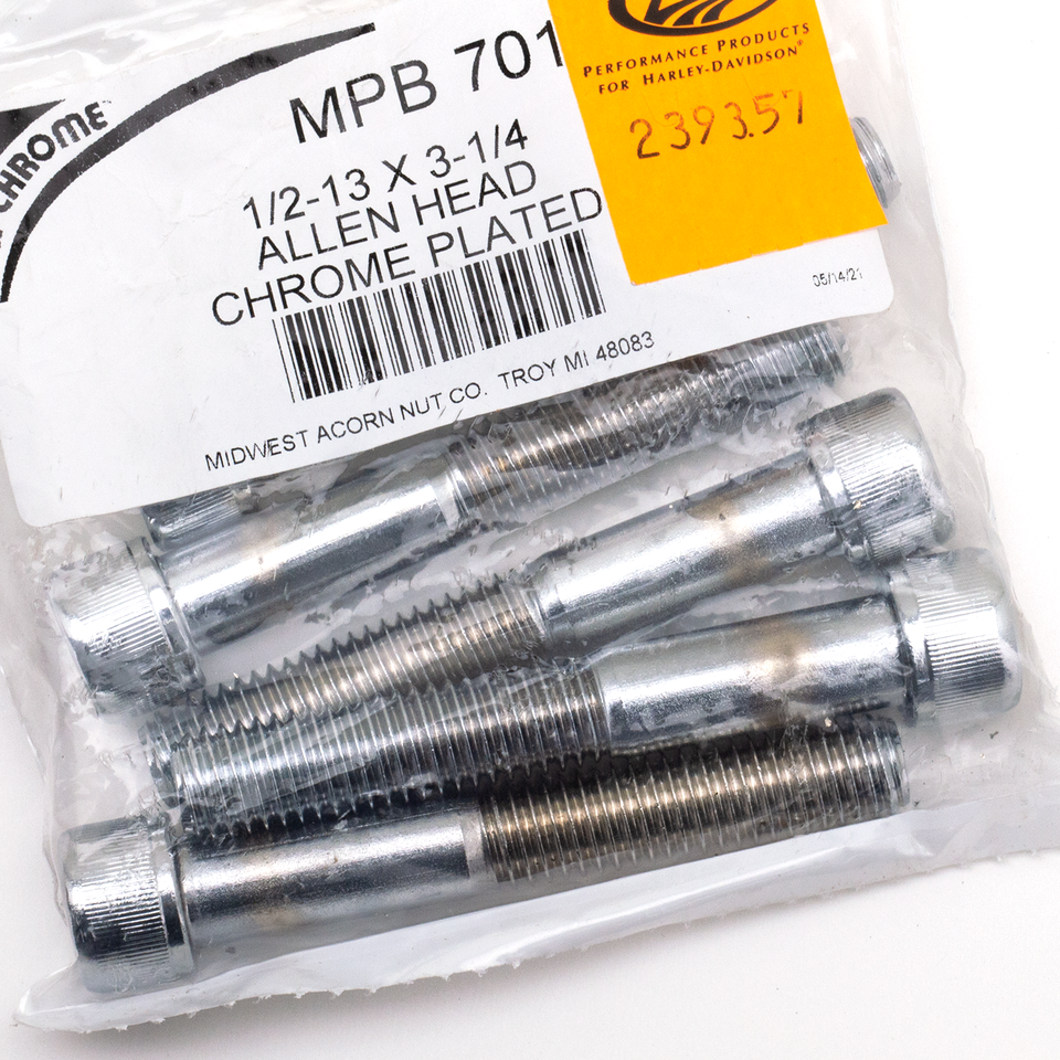 5pck Chrome Allen screws 1/2-13x3 1/4"