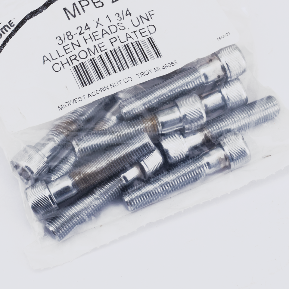 10pck Chrome allen screws 3/8-24x1.750