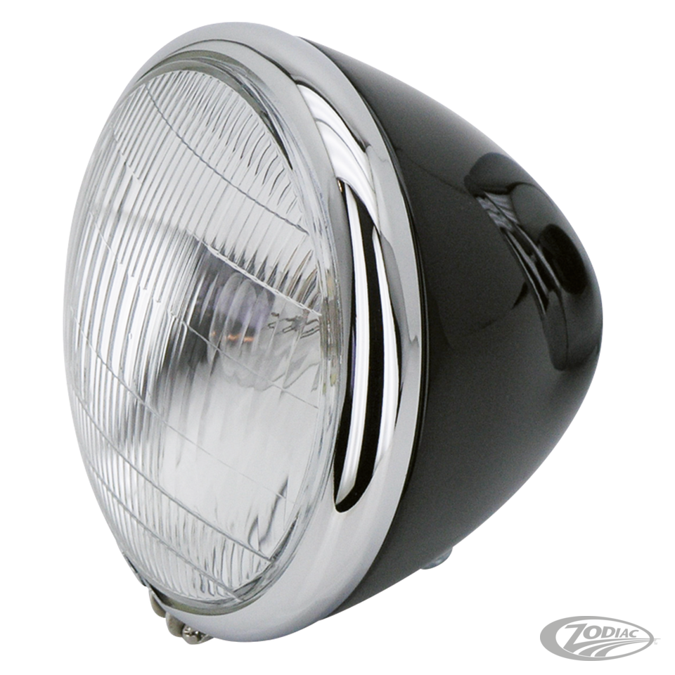 GZP Headlight 12v black w/chrome bezel