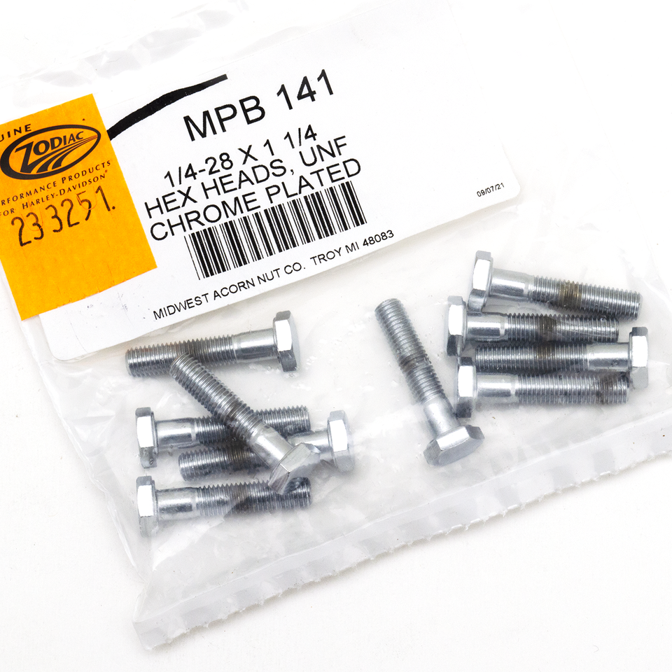 10pck Chrome hex screws 1/4-28x1-1/4