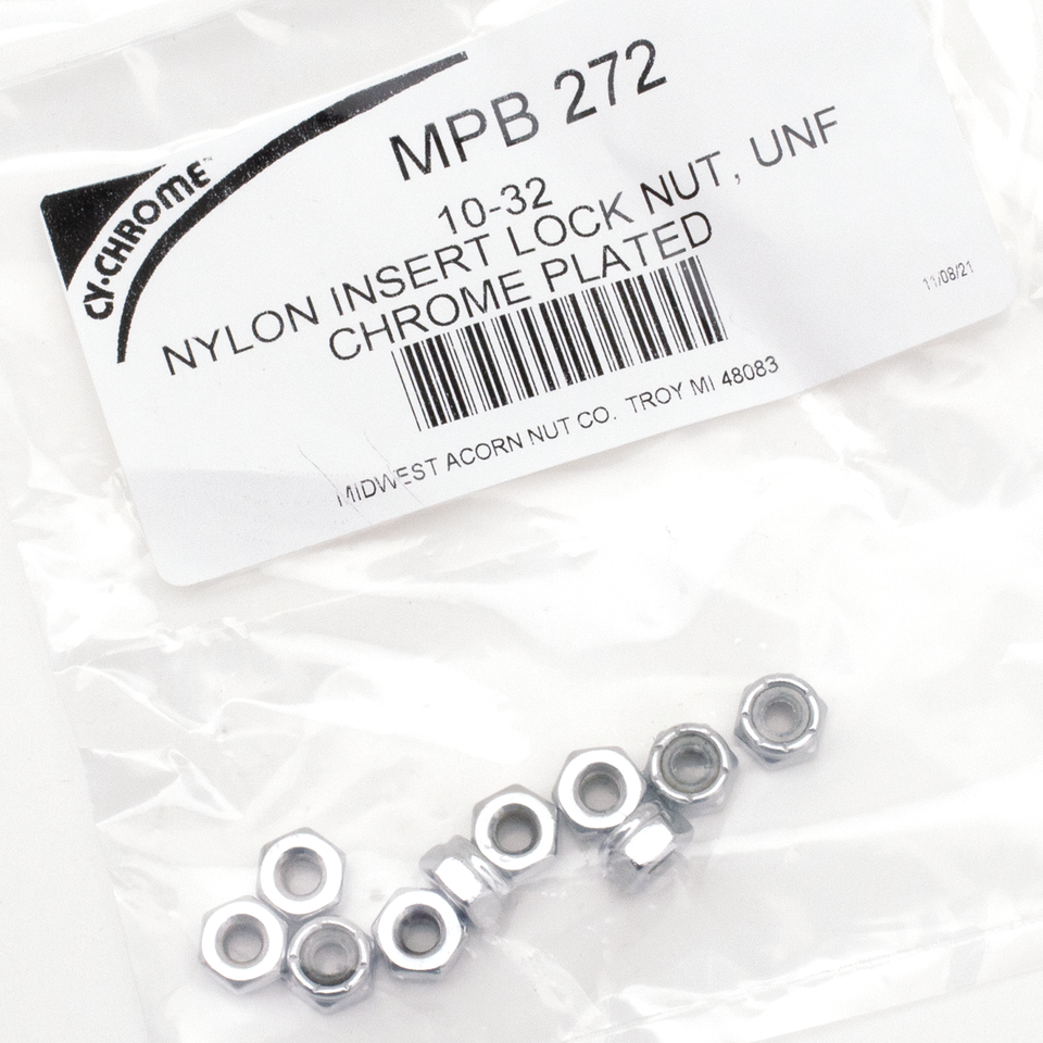 10pck Chrome nylock nuts 10-32 UNF