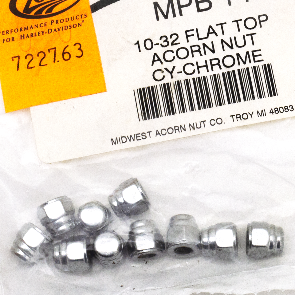 10Pck 10-32 Flat Top Acorn Nut