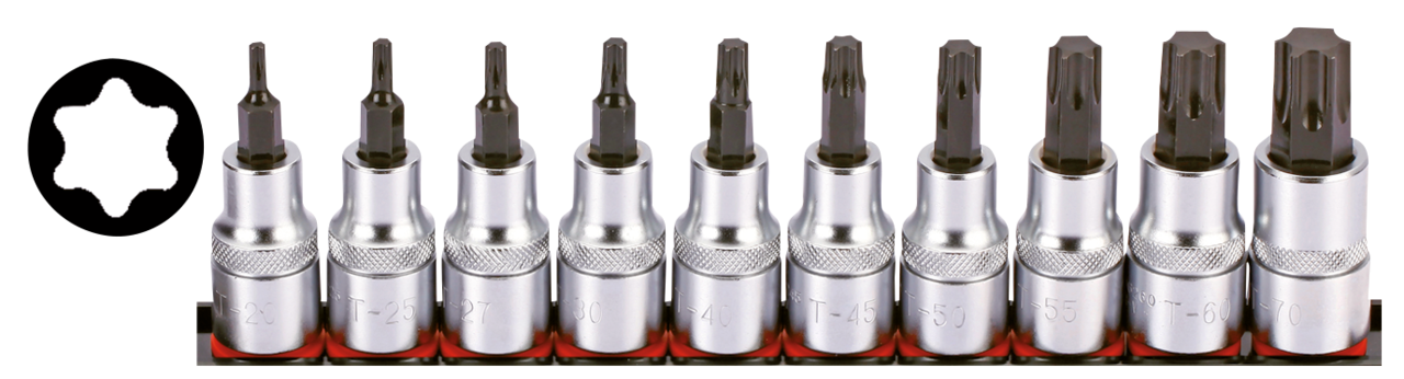 1/2" Socketbitset Torx 10Pc on rail