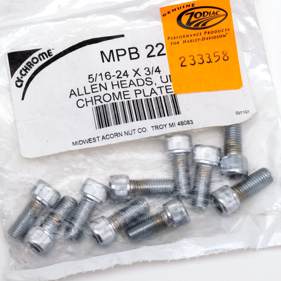 10pck Chrome allen screws 5/16-24x3/