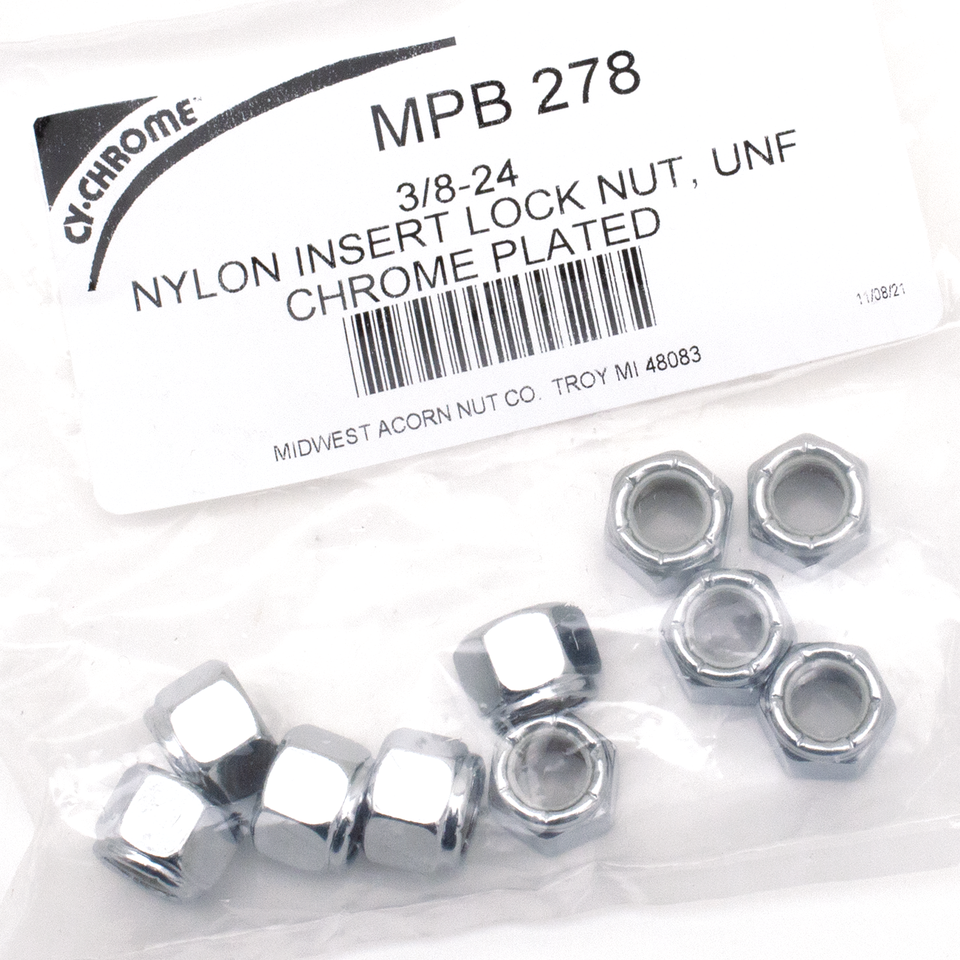 10pck Chrome nylock nuts 3/8-24 UNF