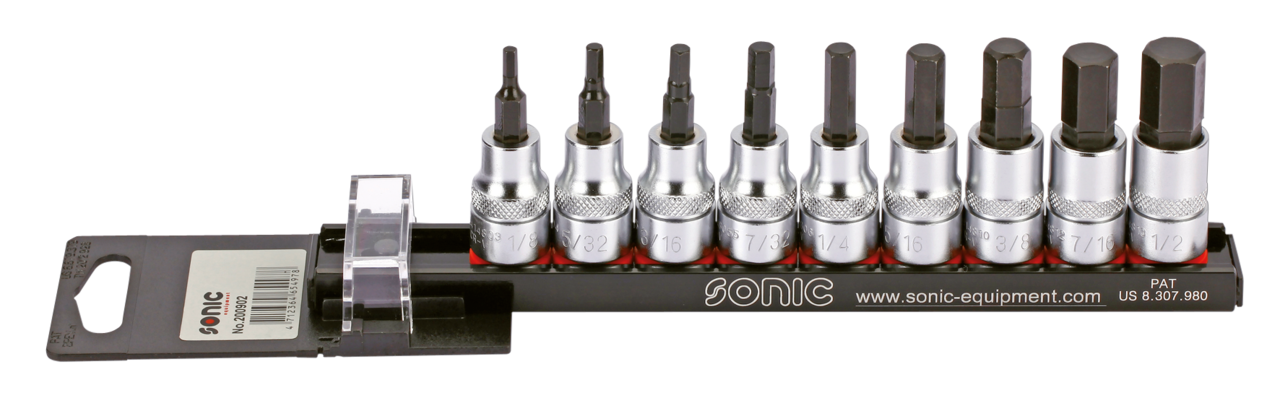 3/8" Socketbitset hex inch sizes 9PC on