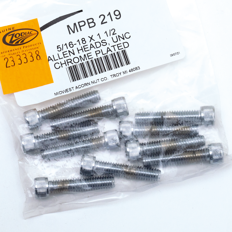 10pck Chrome allen screws 5/16-18x1-1/2"