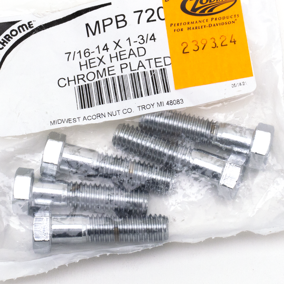 5pck Chr. hex head screws 7/16-14x1 3/4"