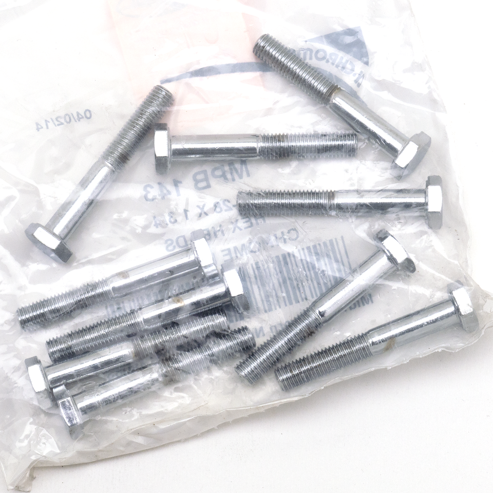 10pck Chrome hex screws 1/4-28x1-3/4