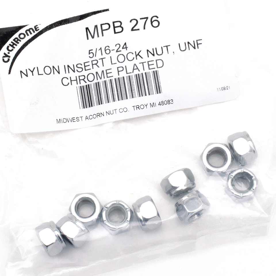 10pck Chrome nylock nuts 5/16-24 UNF