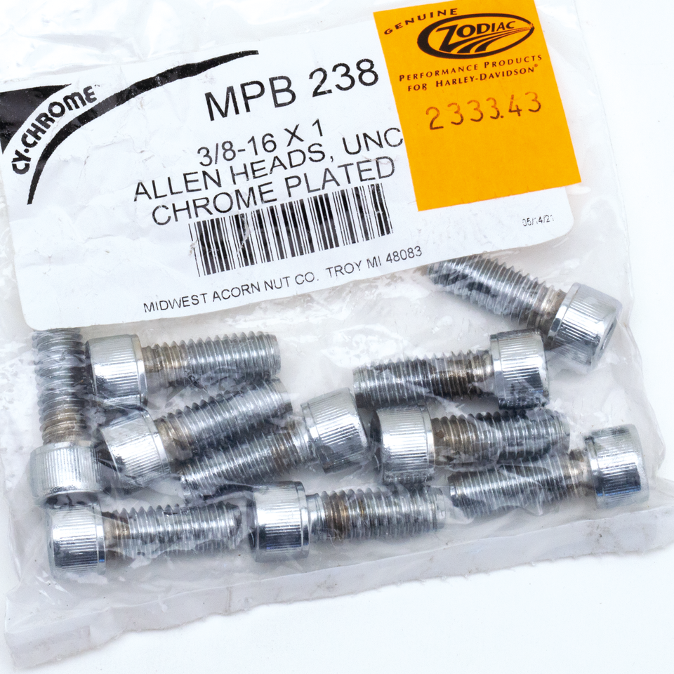 10pck Chrome allen screws 3/8-16x1