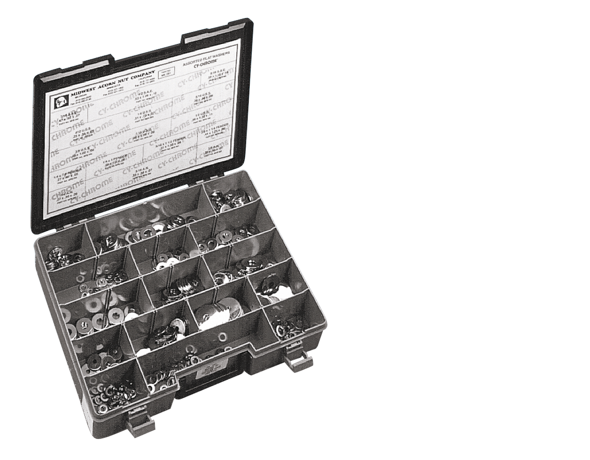 Ass.tray flat washers chr.16 sizes