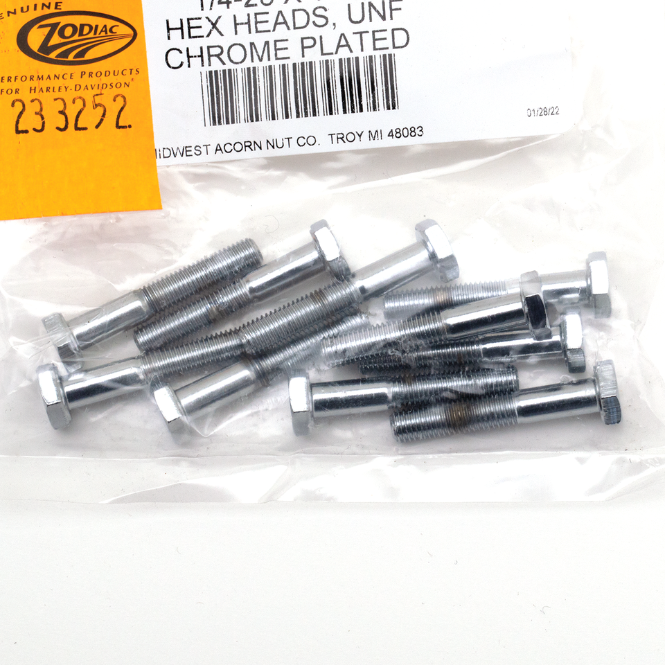 10pck Chrome hex screws 1/4-28x1-1/2