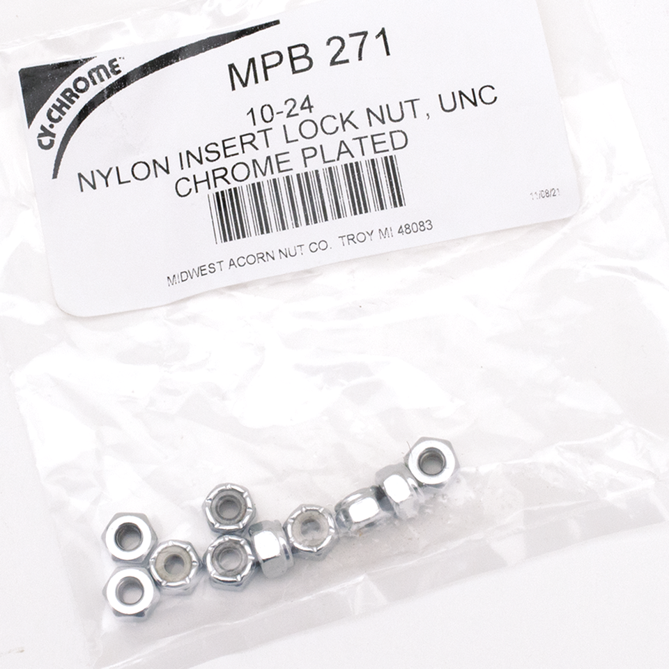 10pck Chrome nylock nuts 10-24 UNC