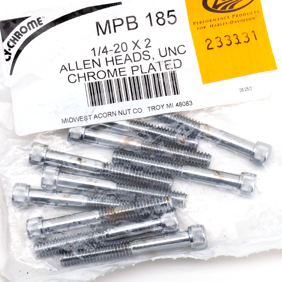 10pck Chrome allen screws 1/4-20x2