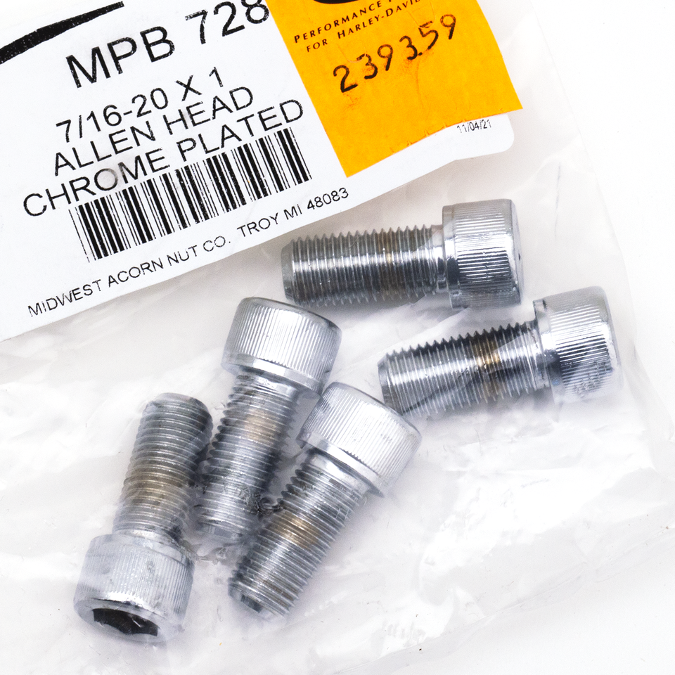 5pck Chrome Allen screws 7/16-20x1"