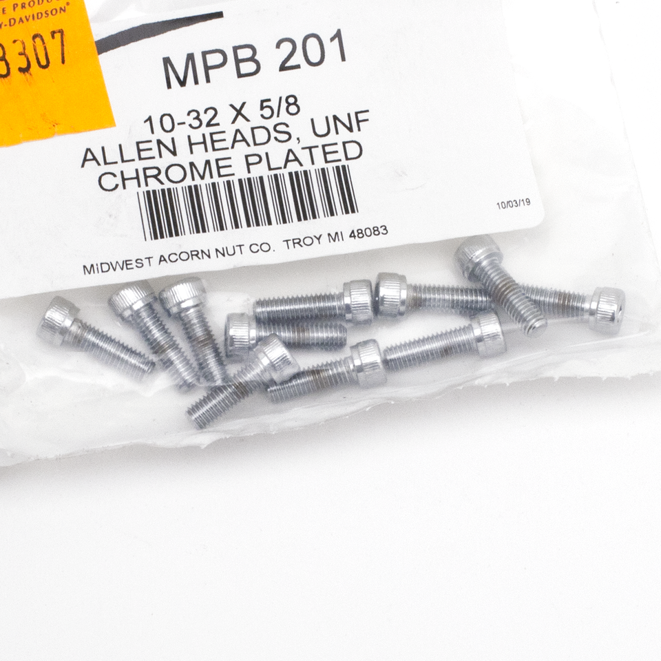 10pck Chrome allen screws 10-32x5/8
