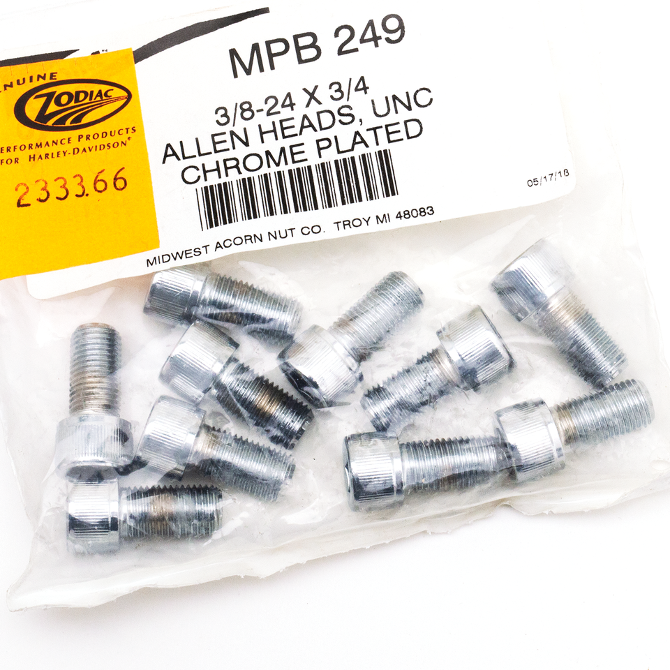 10pck Chrome allen screws 3/8-24x0.750