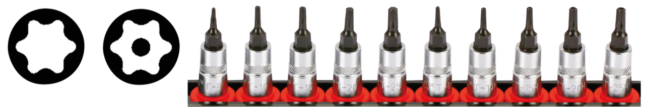 1/4" Socketbitset Torx 10PC on rail