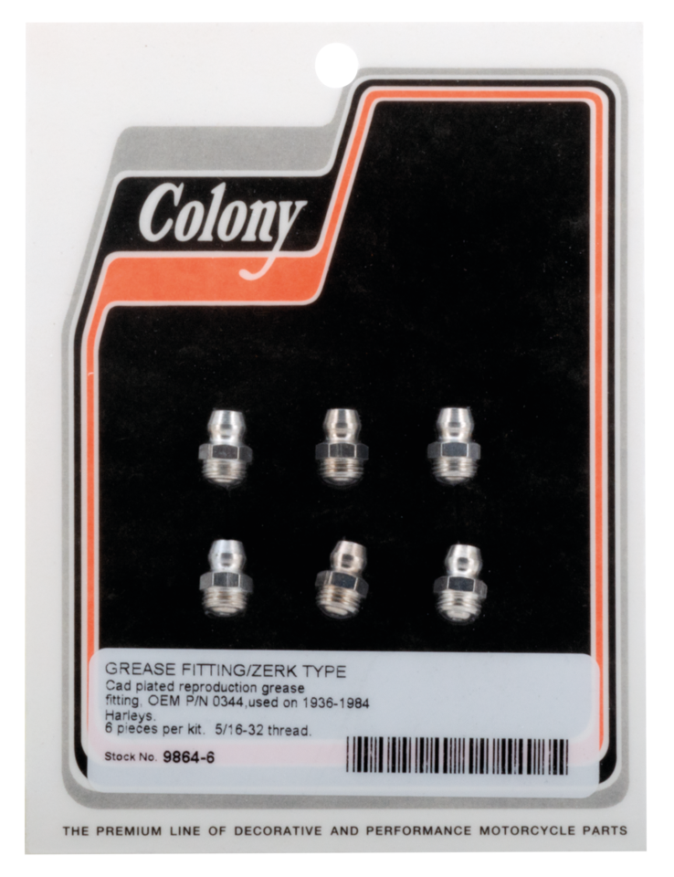 6-pck Colony Grease Fitting, white plate