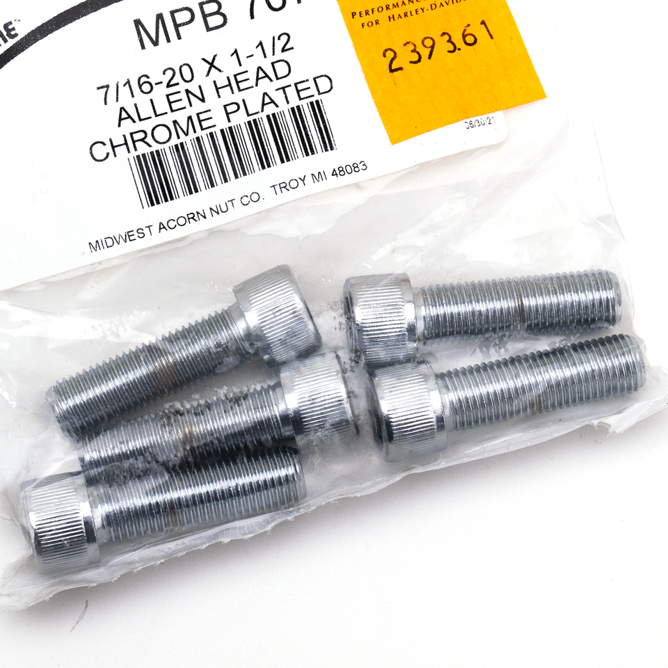 5pck Chrome Allen screws 7/16-20x1 1/2"