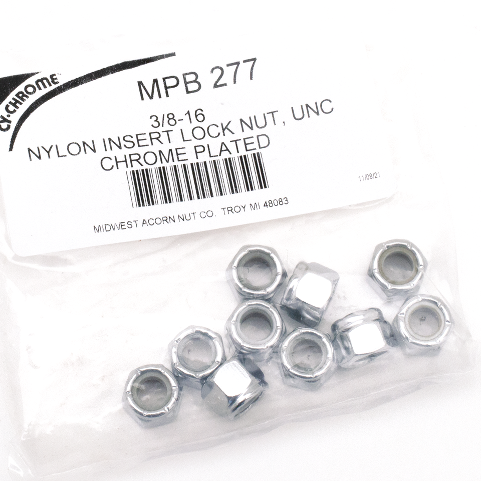 10pck Chrome nylock nuts 3/8-16 UNC