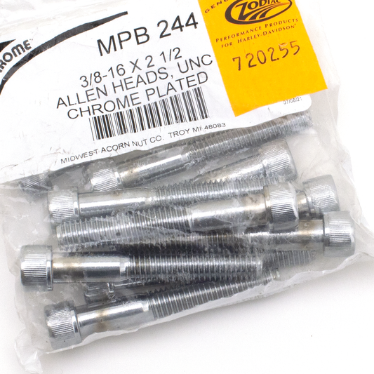 10pck Chrome Allen screws 3/8x2 1/2" UNC