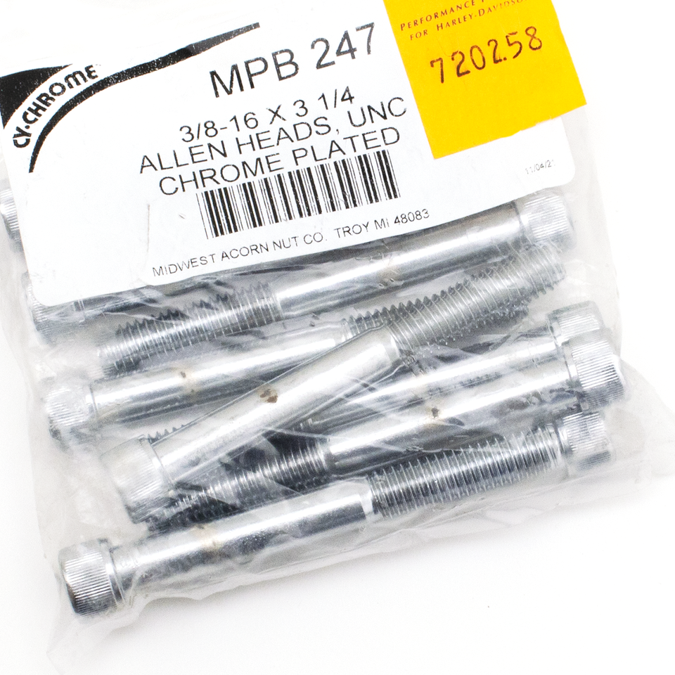 10pck Chrome Allen screws 3/8x3 1/4" UNC