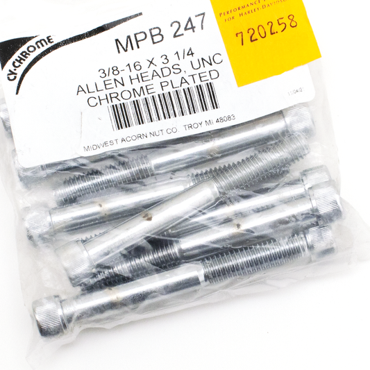 10pck Chrome Allen screws 3/8x3 1/4" UNC