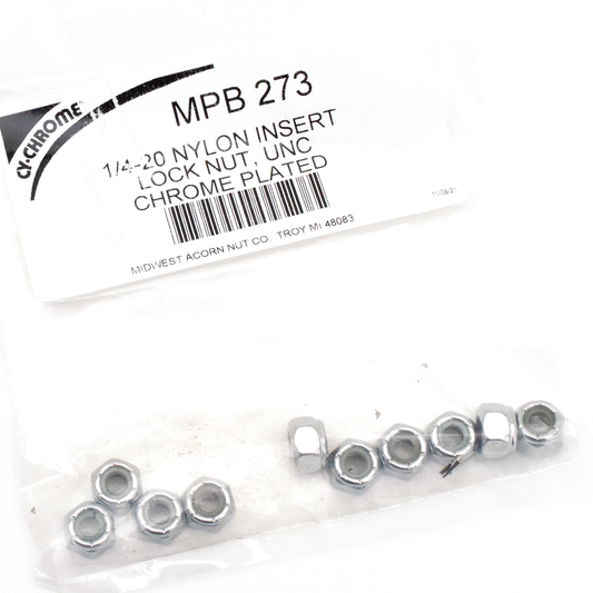 10pck Chrome nylock nuts 1/4-20 UNC