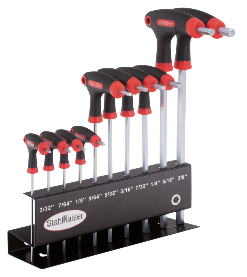 10Pc T-Grip allen wrench set 3/32"-3/8"
