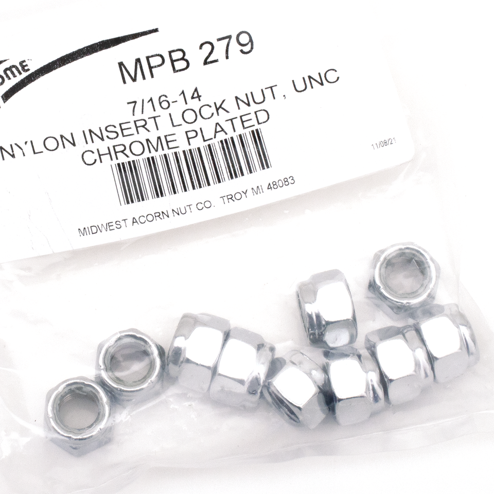 10pck Chrome nylock nuts 7/16-14 UNC