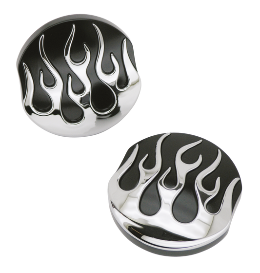 GZP Black chrome flamed gascap set L+R