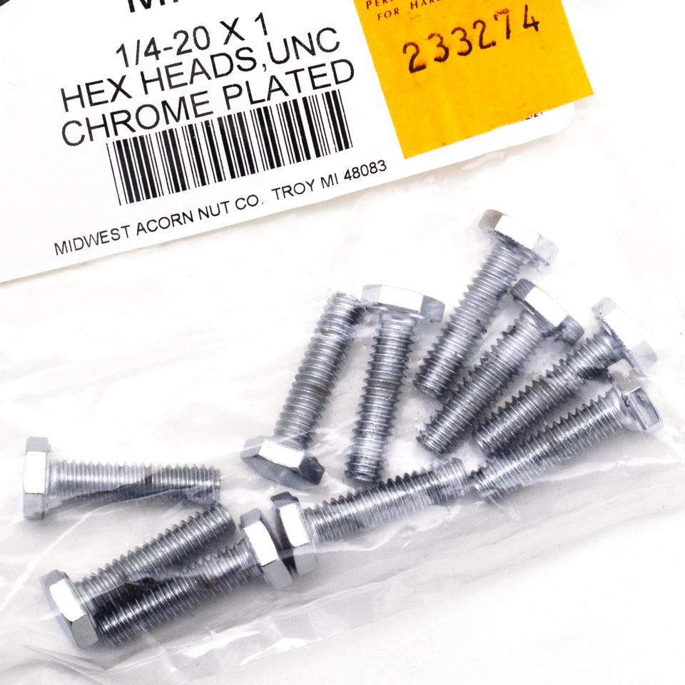 10pck Chrome hex head screws 1/4-20x1