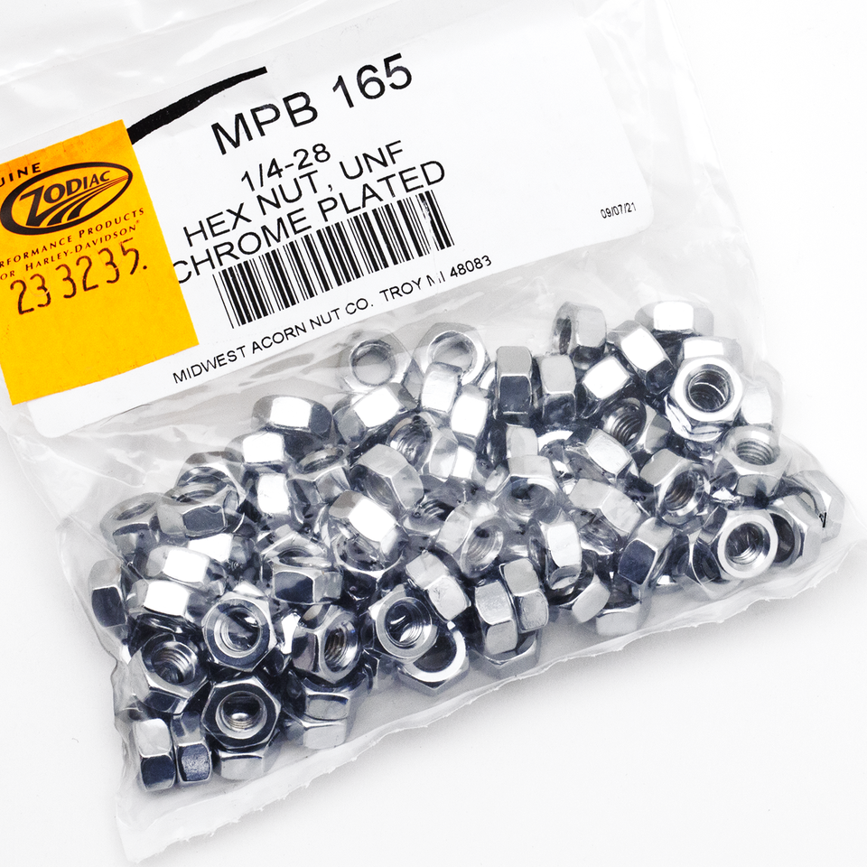 100pck Chrome hex nut 1/4-28 UNF