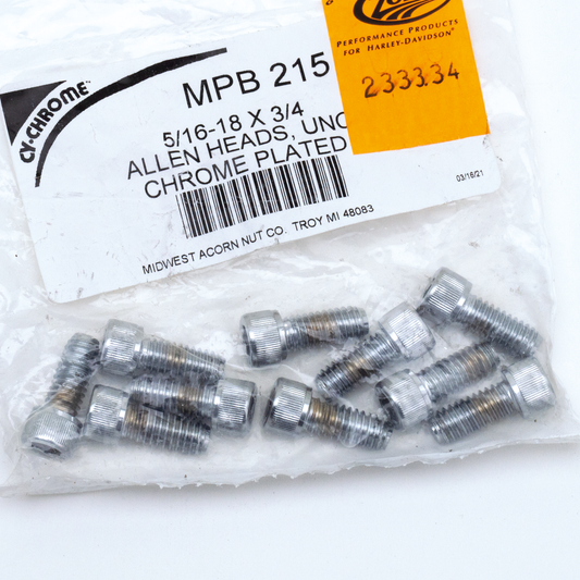 10pck Chrome allen screws 5/16-18x3/4