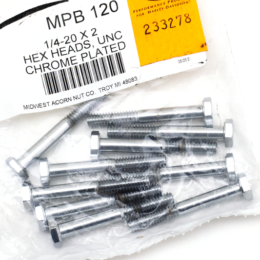 10pck Chrome hex head screws 1/4-20x2
