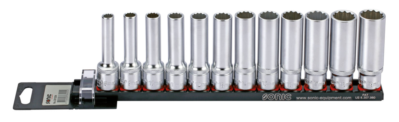 1/2" Socketset 12-point long 12Pc on rai