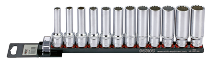 1/2" Socketset 12-point long 12Pc on rai
