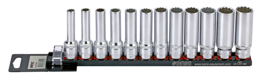 1/2" Socketset 12-point long 12Pc on rai