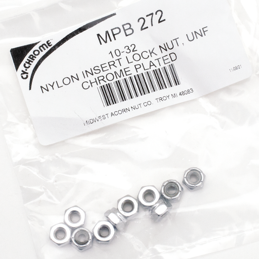 10pck Chrome nylock nuts 10-32 UNF
