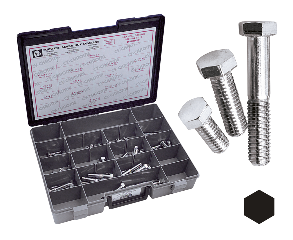 5pck Chr. hex head screws 1/2-13x2"