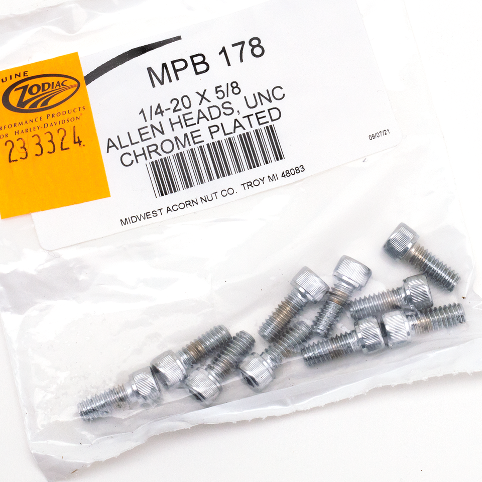 10pck Chrome allen screws 1/4-20x5/8