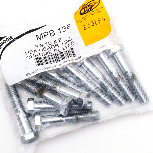 10pck Chrome hex head screws 3/8-16x2