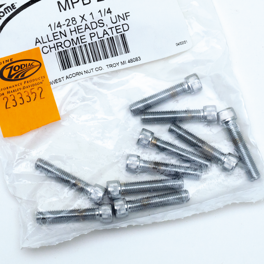 10pck Chrome allen screws 1/4-28x1-1/4"