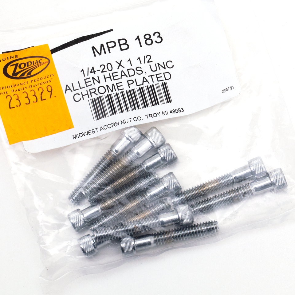 10pck Chrome allen screws 1/4-20x1-1/2"