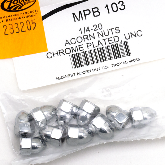 10pck Chrome Acorn nuts 1/4-20