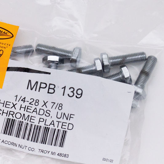 10pck Chrome hex head screws 1/4-28x7/8